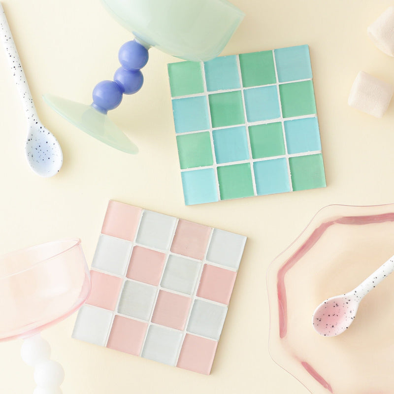 Tile Coaster Blue X Green