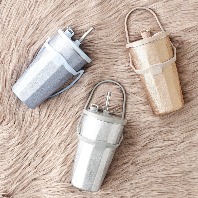 Stainless Steel Tumbler With Straw Glitter Silver
