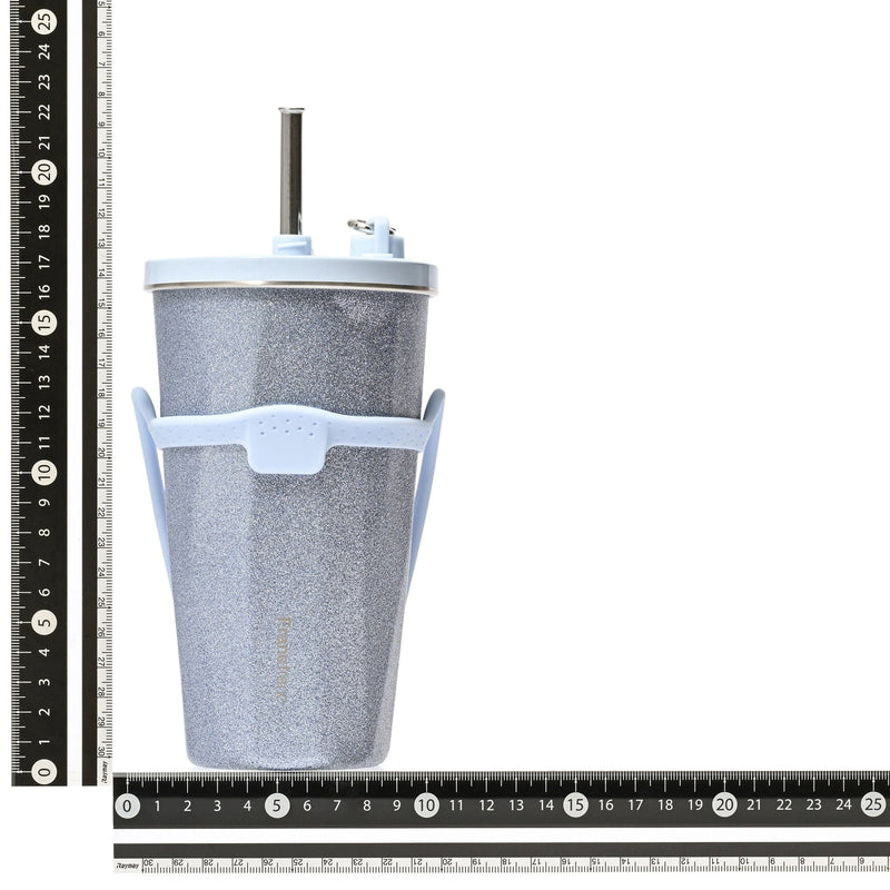 Stainless Steel Tumbler With Straw Glitter Blue