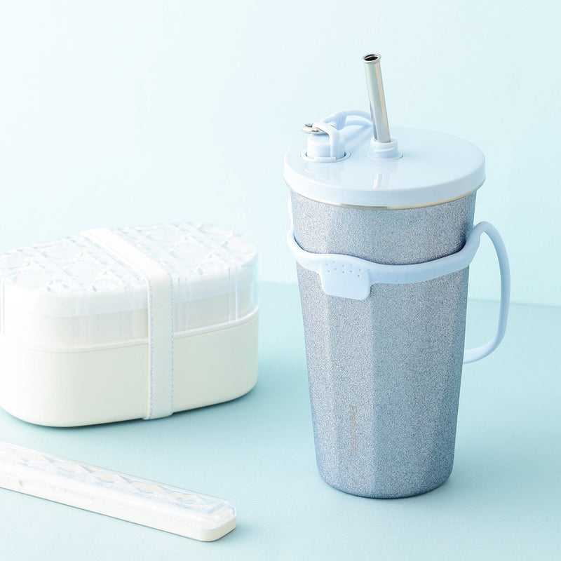 Stainless Steel Tumbler With Straw Glitter Blue