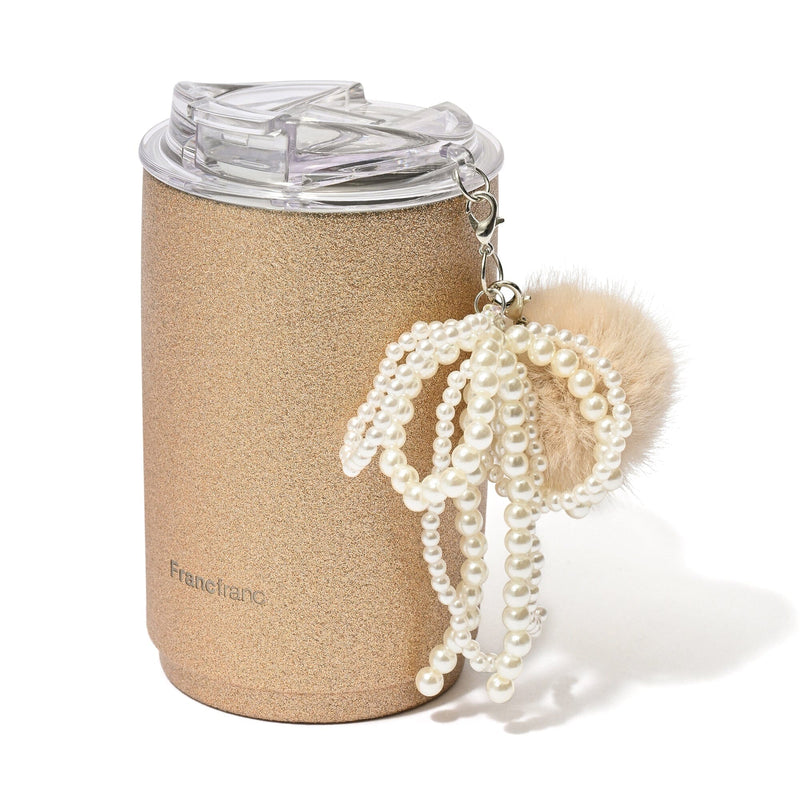 Stainless Steel Tumbler With Charm Glitter Gold