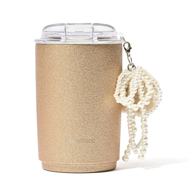 Stainless Steel Tumbler With Charm Glitter Gold