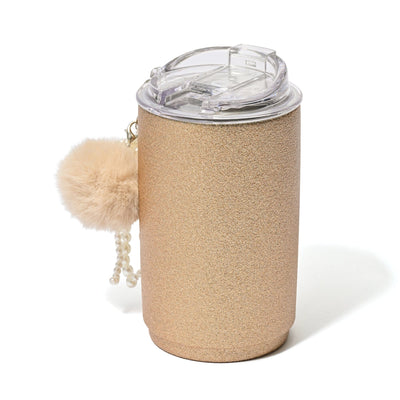 Stainless Steel Tumbler With Charm Glitter Gold