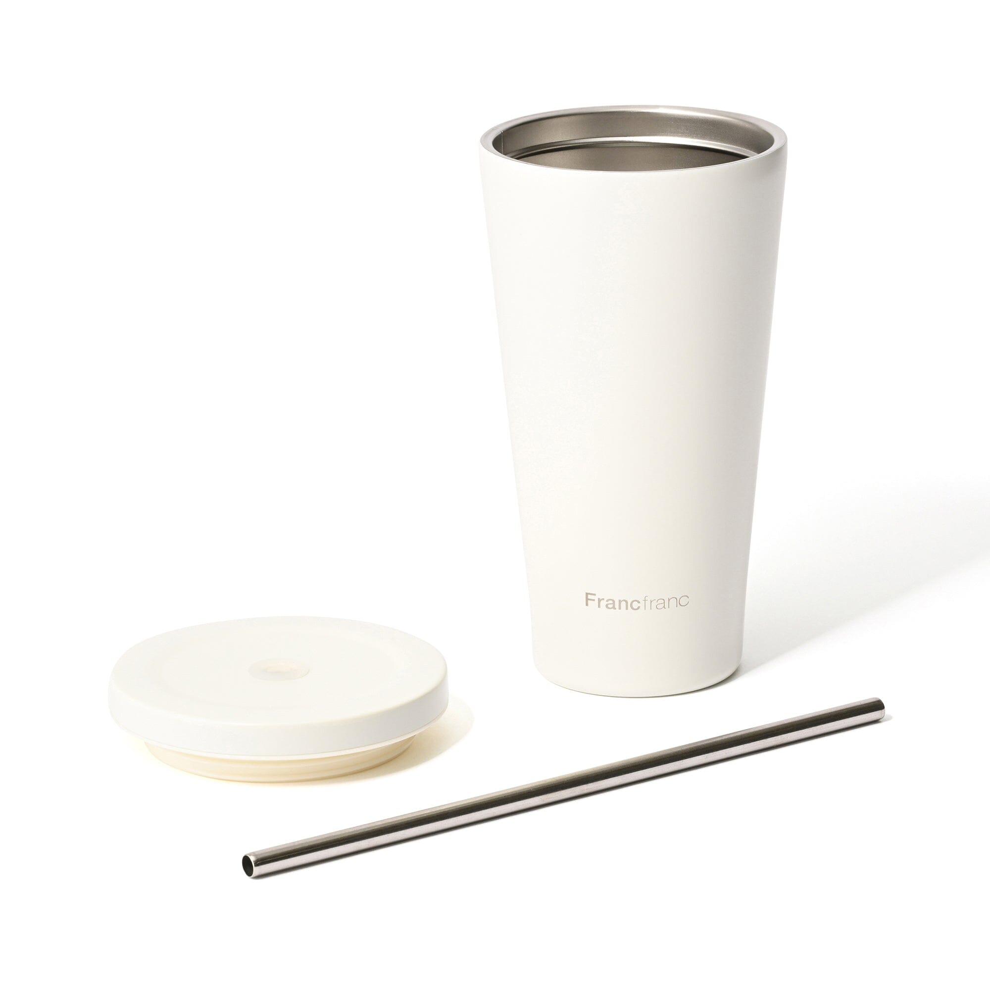 Stainless Steel Tumbler With Straw Ivory