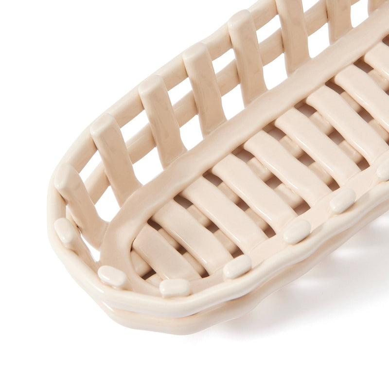編織陶瓷餐具盒 象牙色