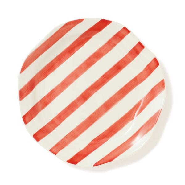 Hand Painted Plate Stripe L Red