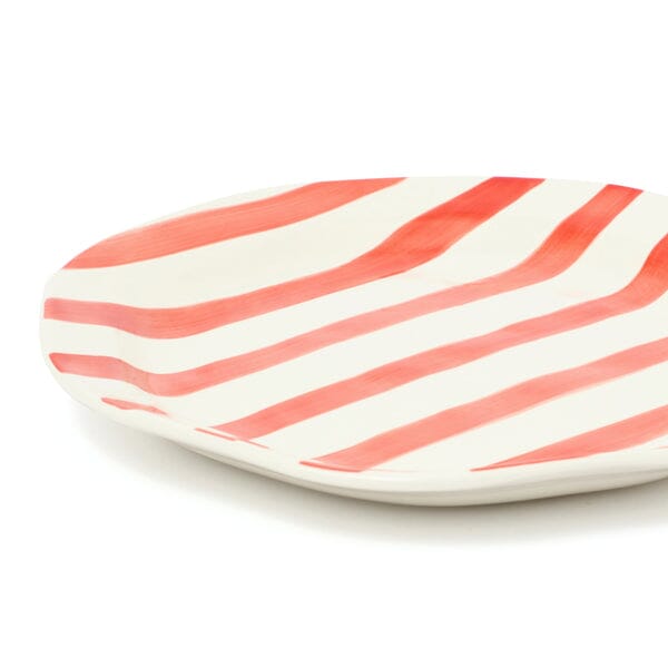 Hand Painted Plate Stripe L Red