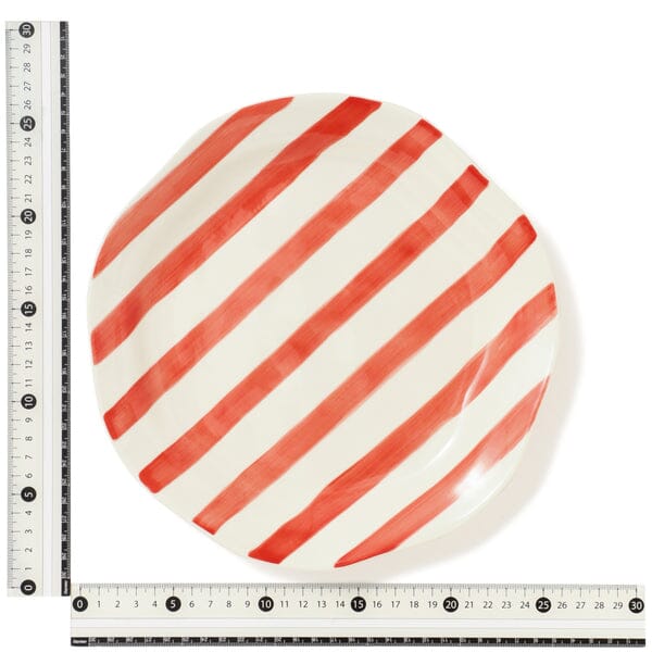 Hand Painted Plate Stripe L Red