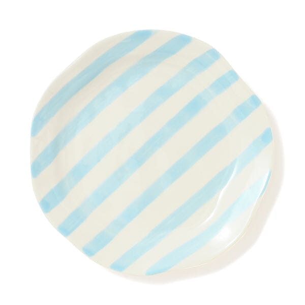 Hand Painted Plate Stripe L Light Blue