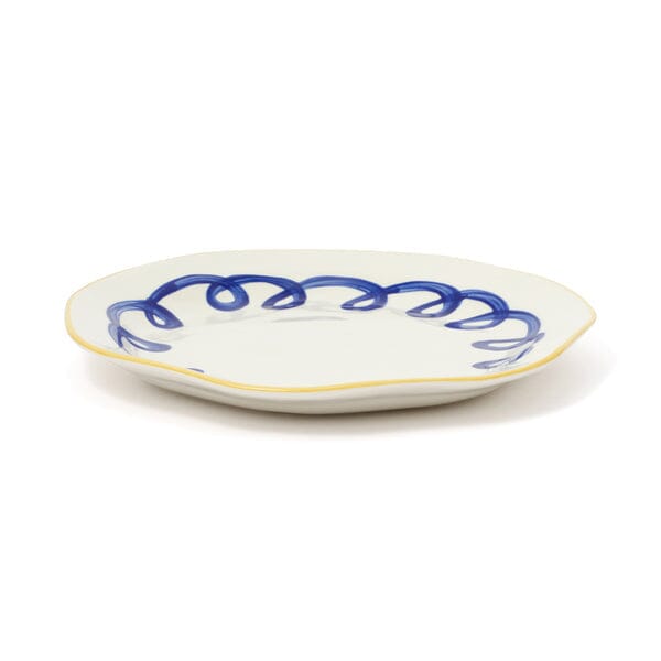 Hand Painted Plate Twirl L Blue