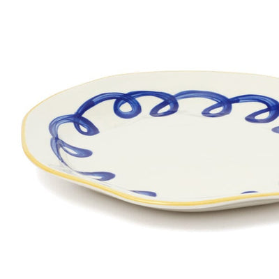 Hand Painted Plate Twirl L Blue