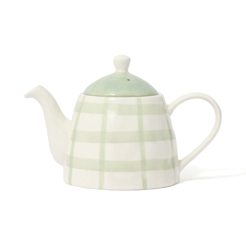 Hand Painted Teapot Check Green