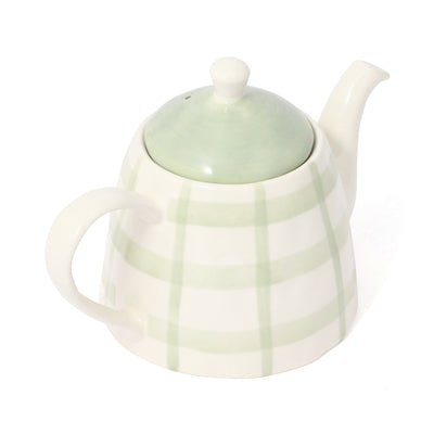 Hand Painted Teapot Check Green