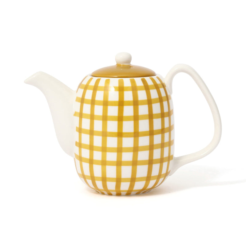 Hand Painted Teapot Check Yellow