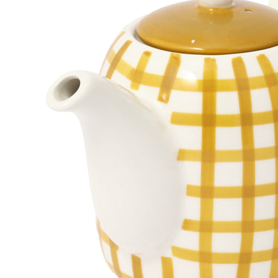 Hand Painted Teapot Check Yellow