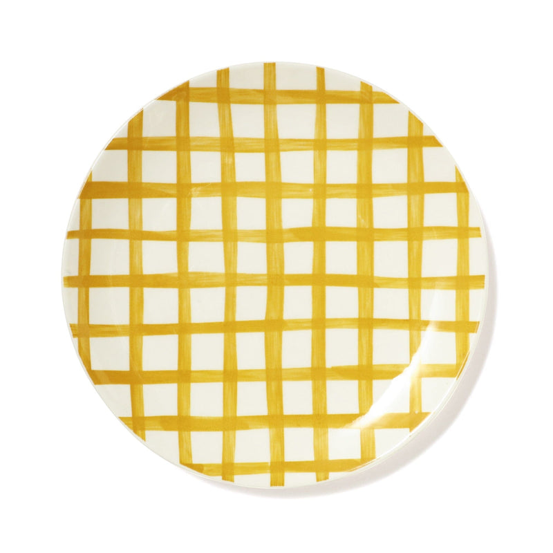 Hand Painted Check Plate Medium Yellow