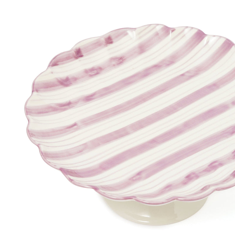 Hand painted cake stand striped purple