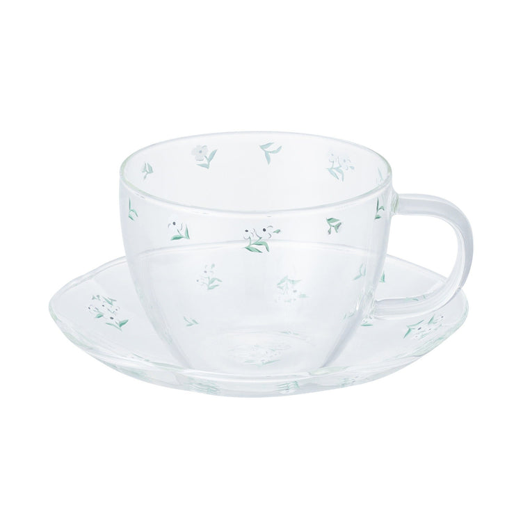 Flower Glass Cup & Saucer White