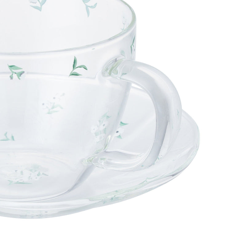 Flower Glass Cup & Saucer White