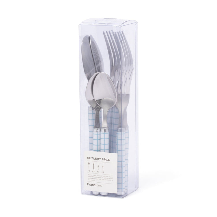 Cutlery Set Of 8 Check Blue