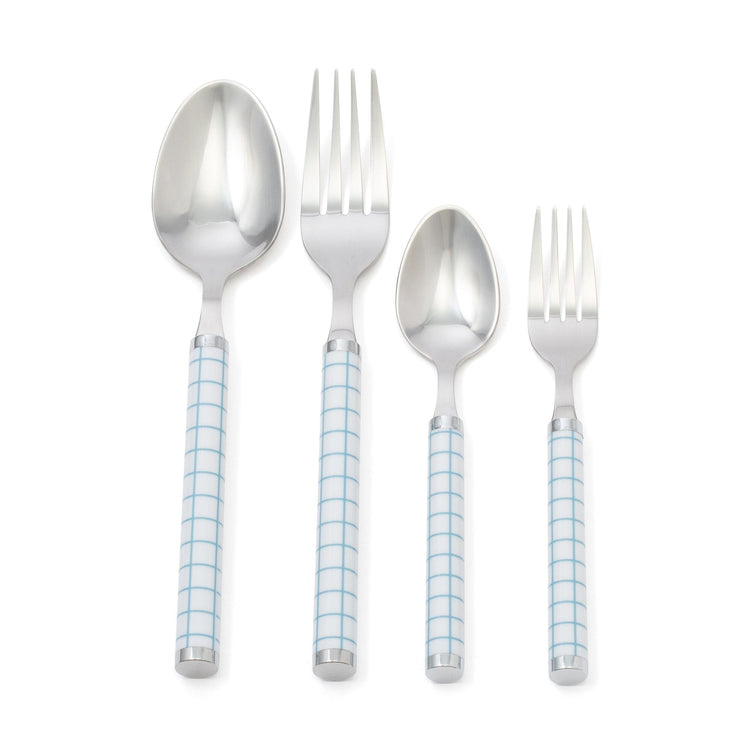 Cutlery Set Of 8 Check Blue