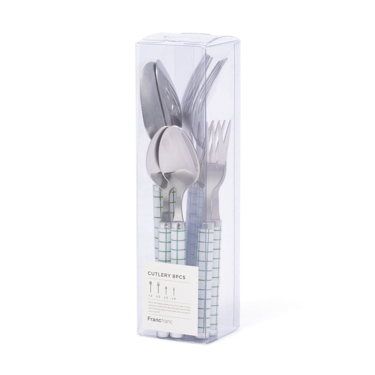 Cutlery Set Of 8 Check Green