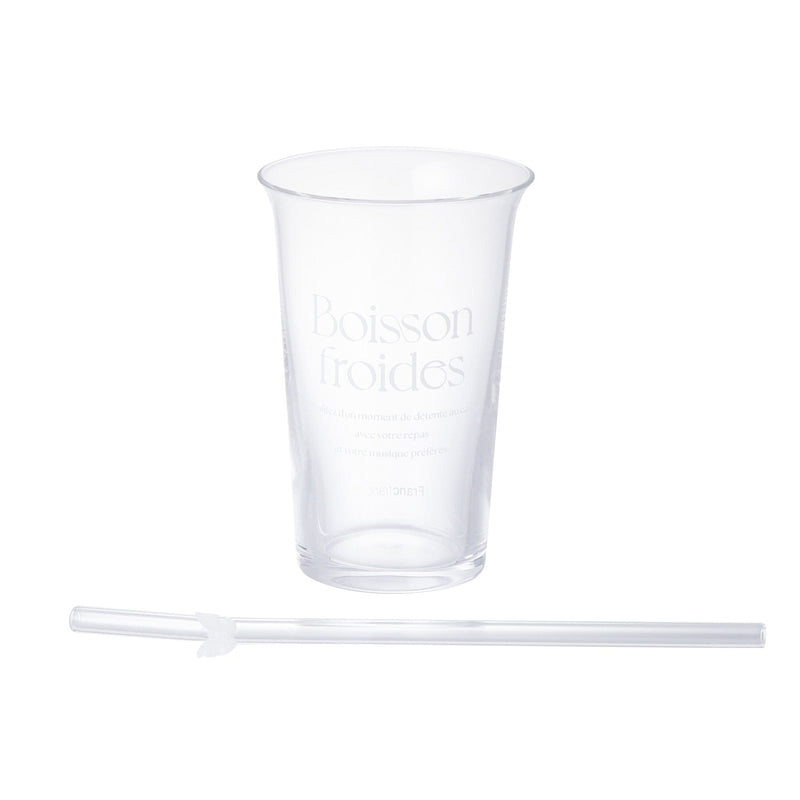 Typo Glass Tumbler With Straw White