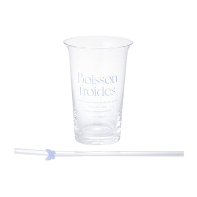Typo Glass Tumbler With Straw Blue