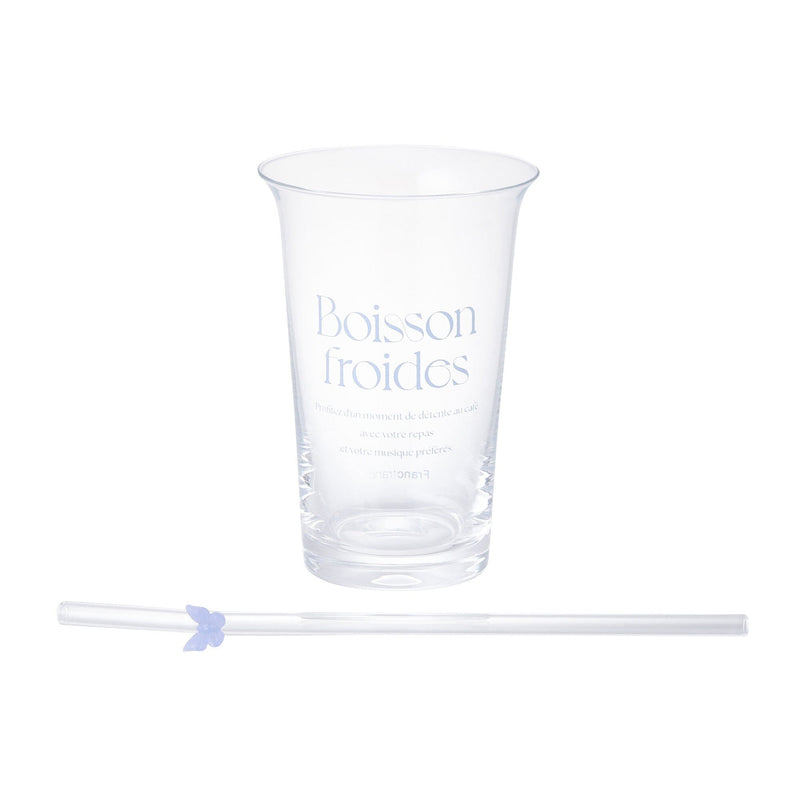 Typo Glass Tumbler With Straw Blue