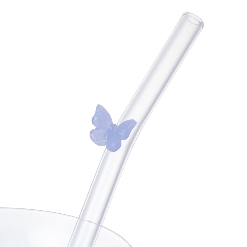 Typo Glass Tumbler With Straw Blue