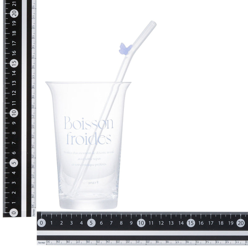 Typo Glass Tumbler With Straw Blue