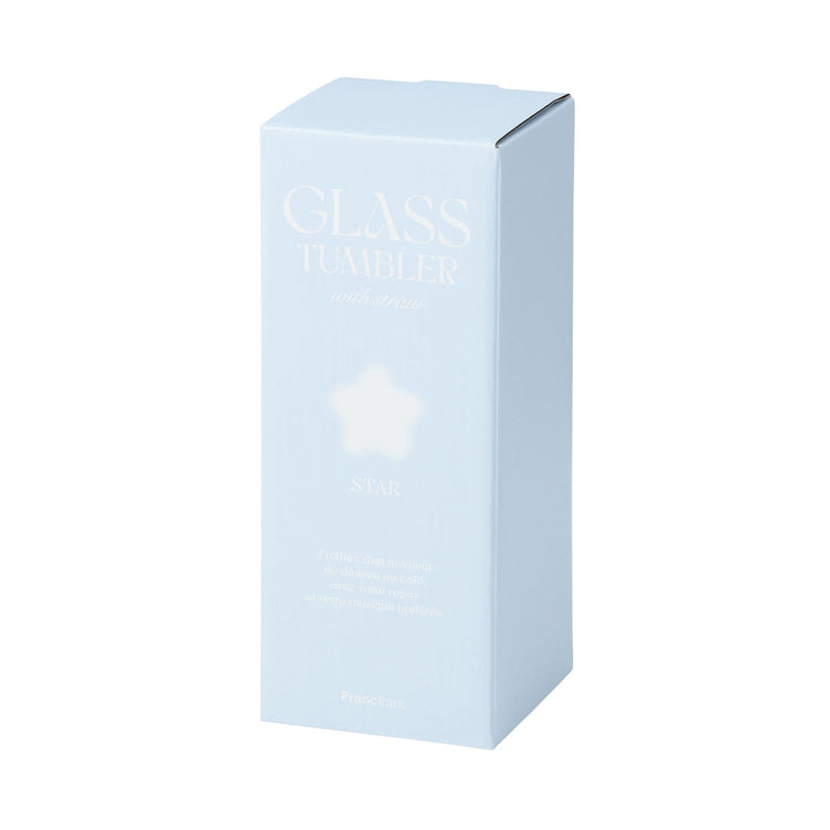 Star Glass Tumbler With Straw Blue