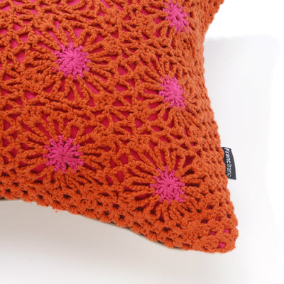 Crochet Flwr Cushion Cover φ400 x 250 Orange x Pink