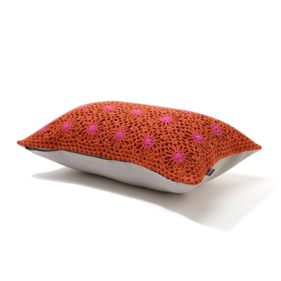 Crochet Flwr Cushion Cover φ400 x 250 Orange x Pink