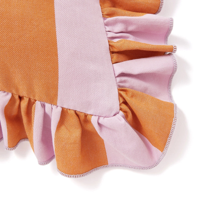 褶邊條紋咕臣套橙色x粉紅色