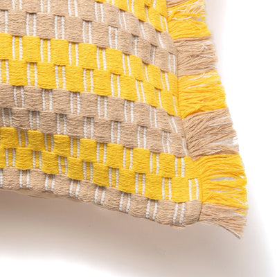 Border Fringe Cushion Cover 450 x 450  Yellow x Beige