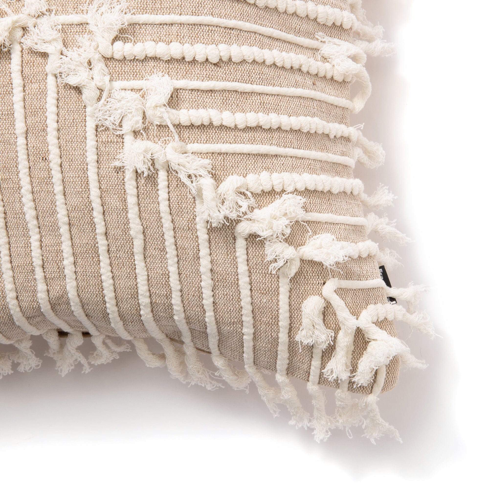 Square Fringe Line Cushion Cover 450X450 White X Natural