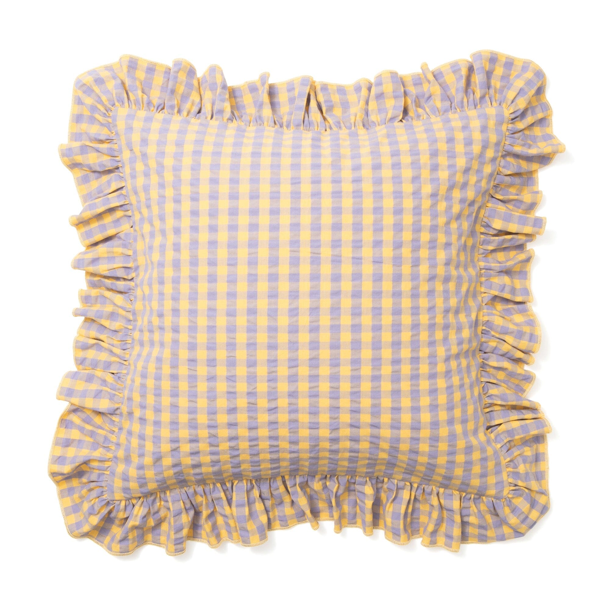 Frill Check Cushion Cover 450X450 Yellow X Purple