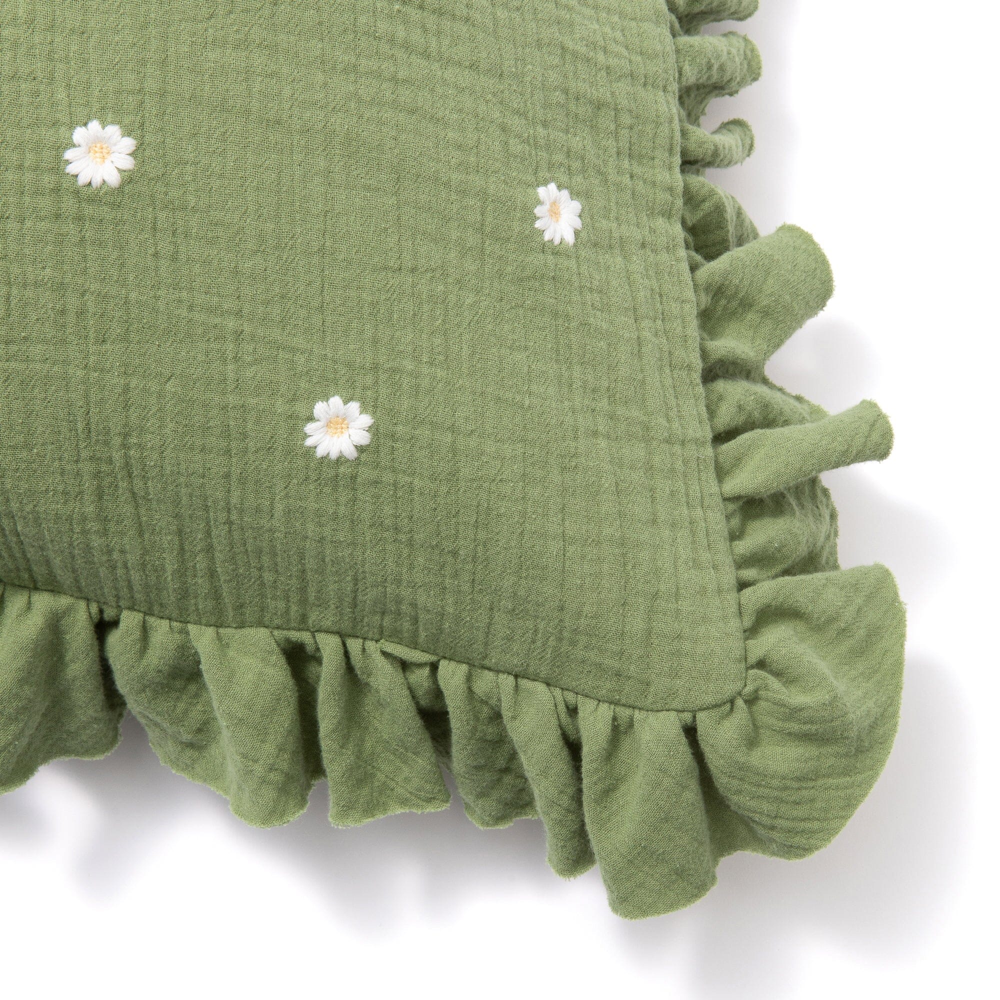 Emb Flower Frill Cushion Cover 450X450 Green