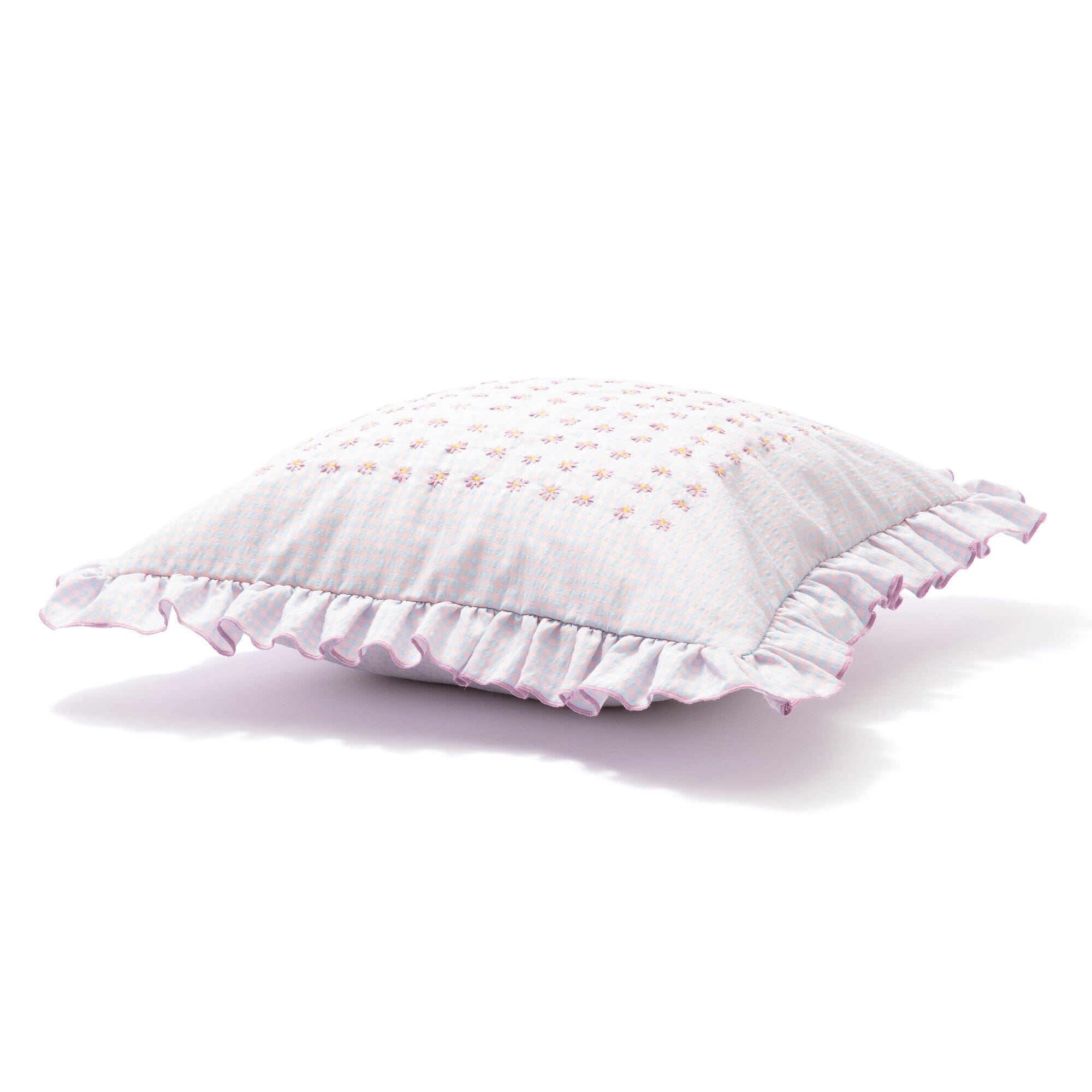 Emb Flower Frill Cushion Cover 450X450 Pink X Blue
