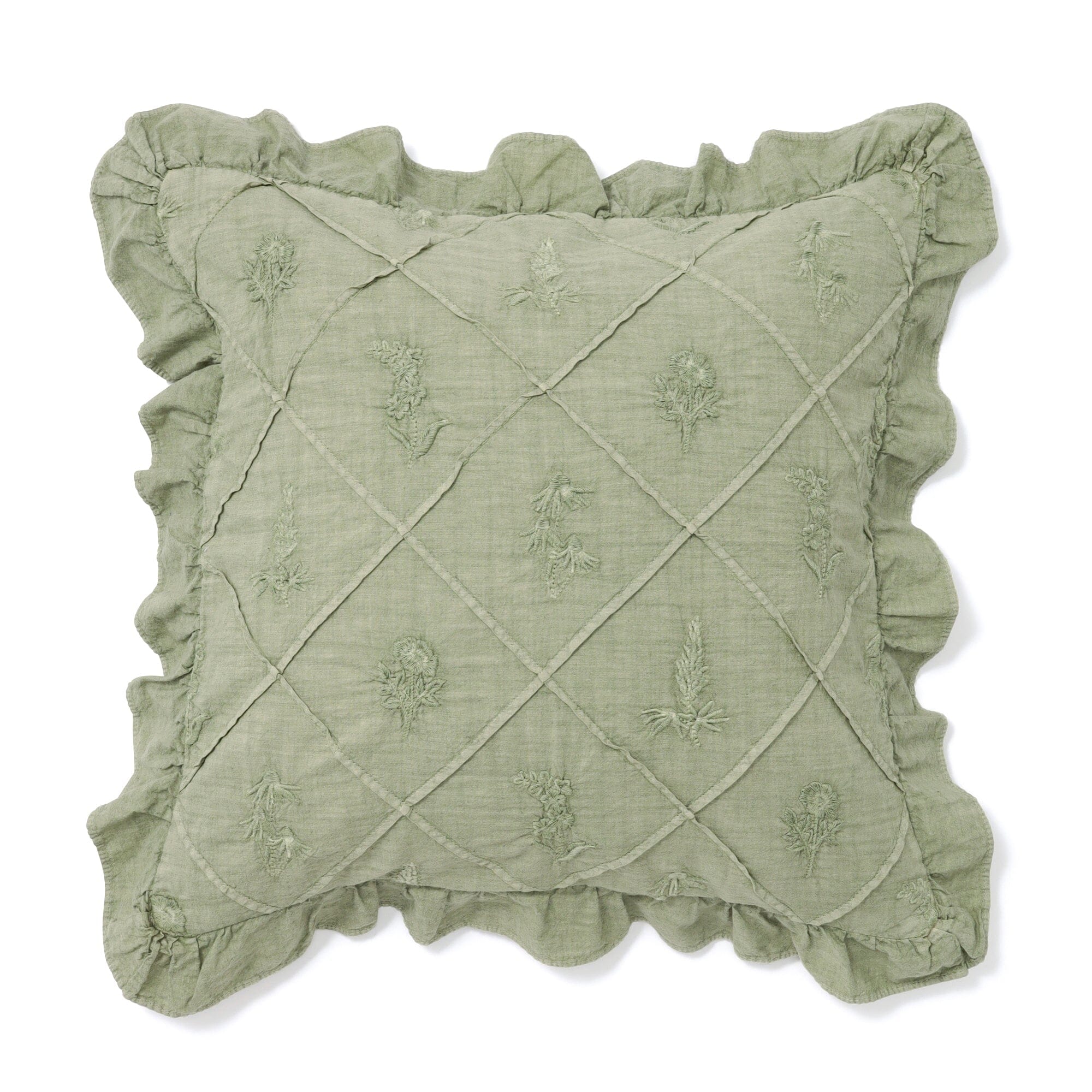 Square Flower Frill Cushion Cover 450X450 Light Green