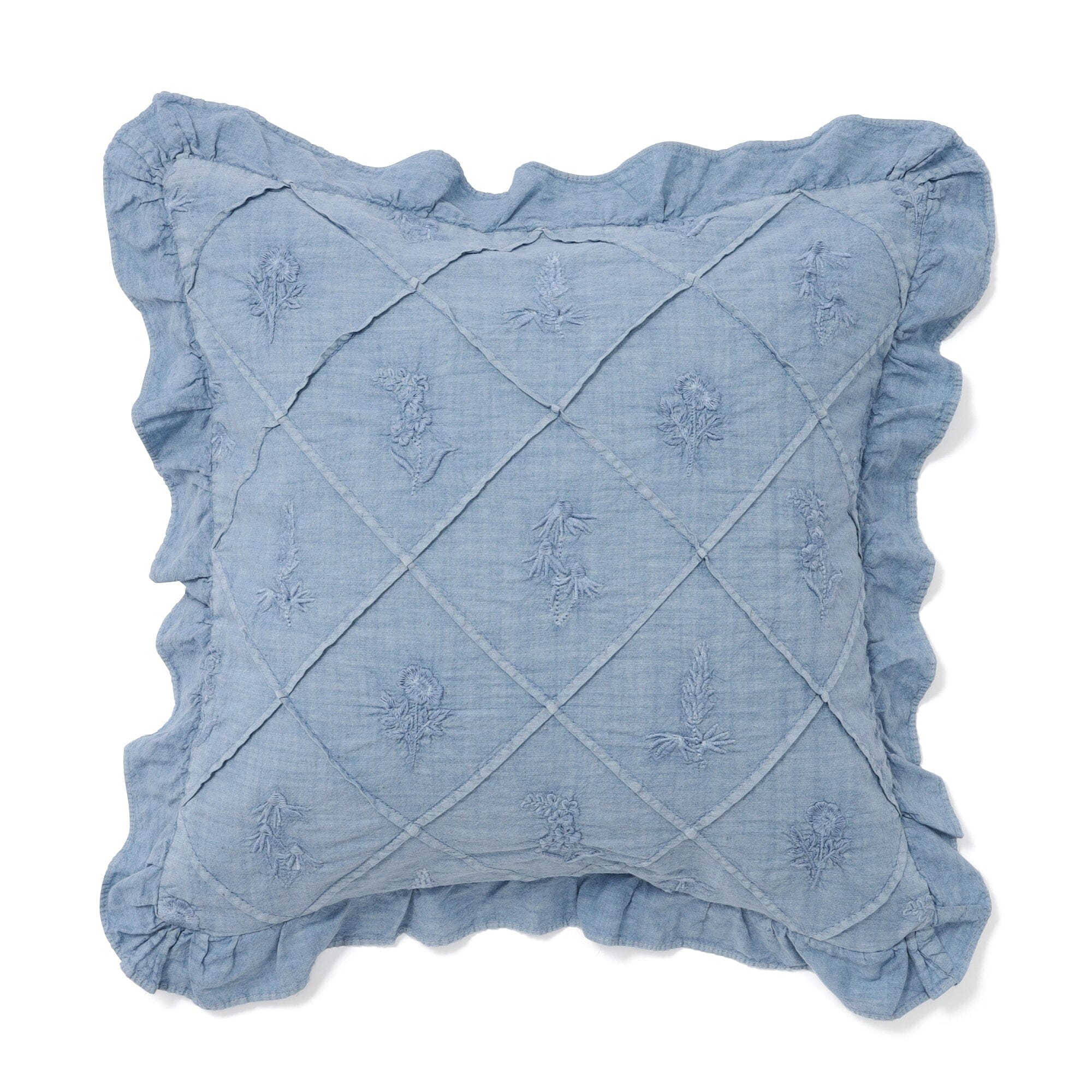 Square Flower Frill Cushion Cover 450X450 Blue