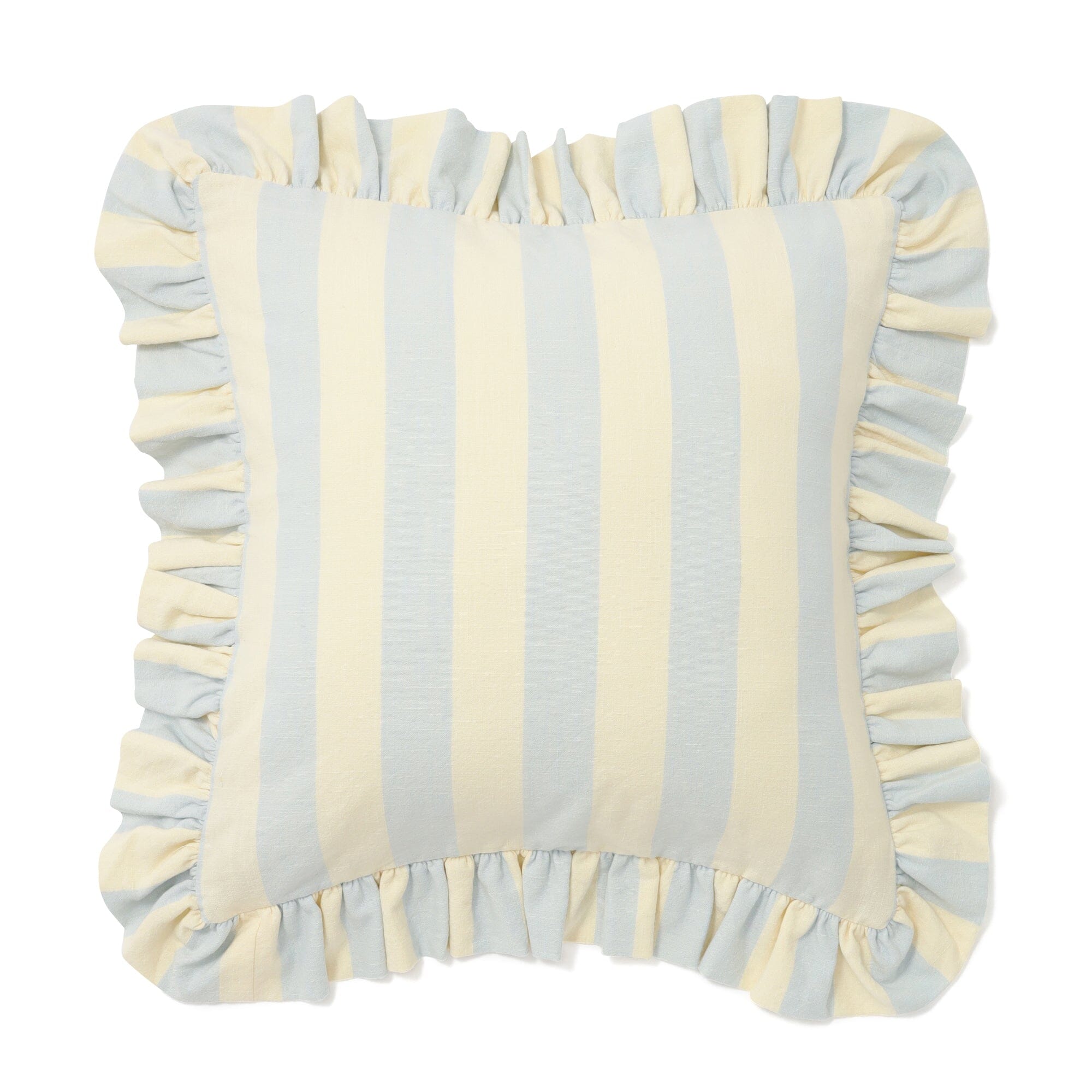 Striped Frill Cushion Cover 450 X 450 Ivory X Light Blue
