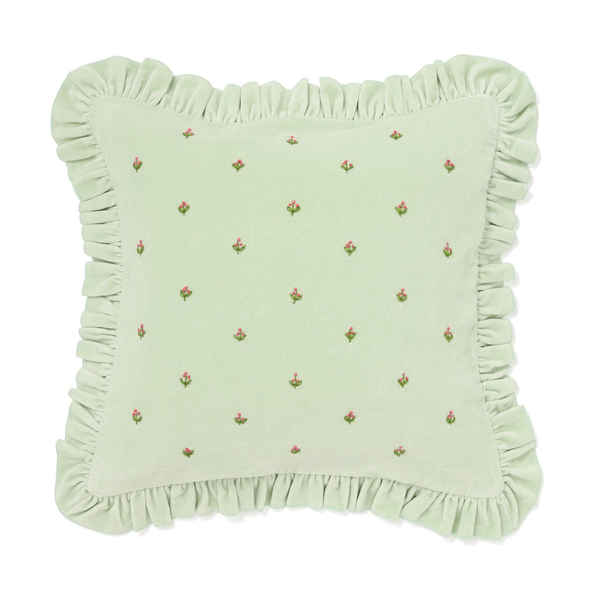 Emb Flower Frill Cushion Cover 450 X 450  Light Green
