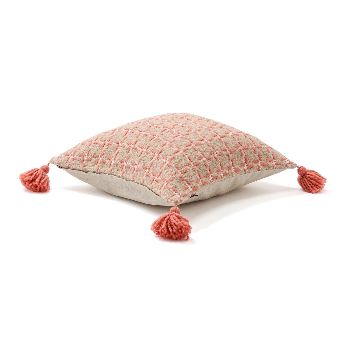 Tassel Check Cushion Cover 450 X 450  Beige X Pink