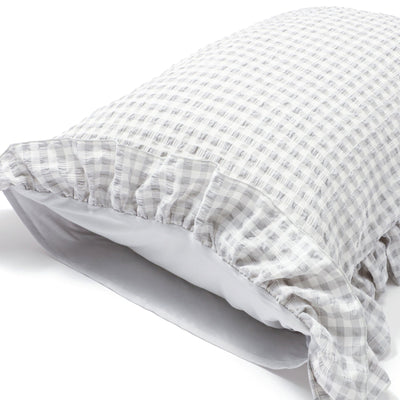 Fuwaro Cooling Pillow Cover Frill Check 700 X 500 White X Grey