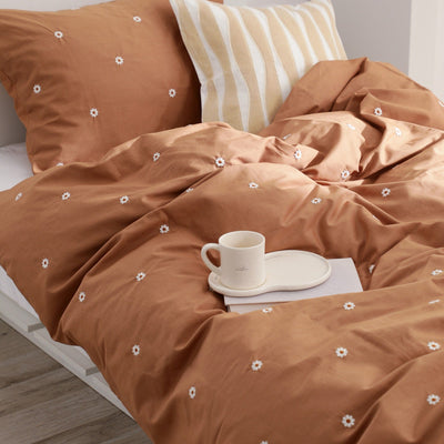 Daisy Embroidery Comforter Case Single Beige