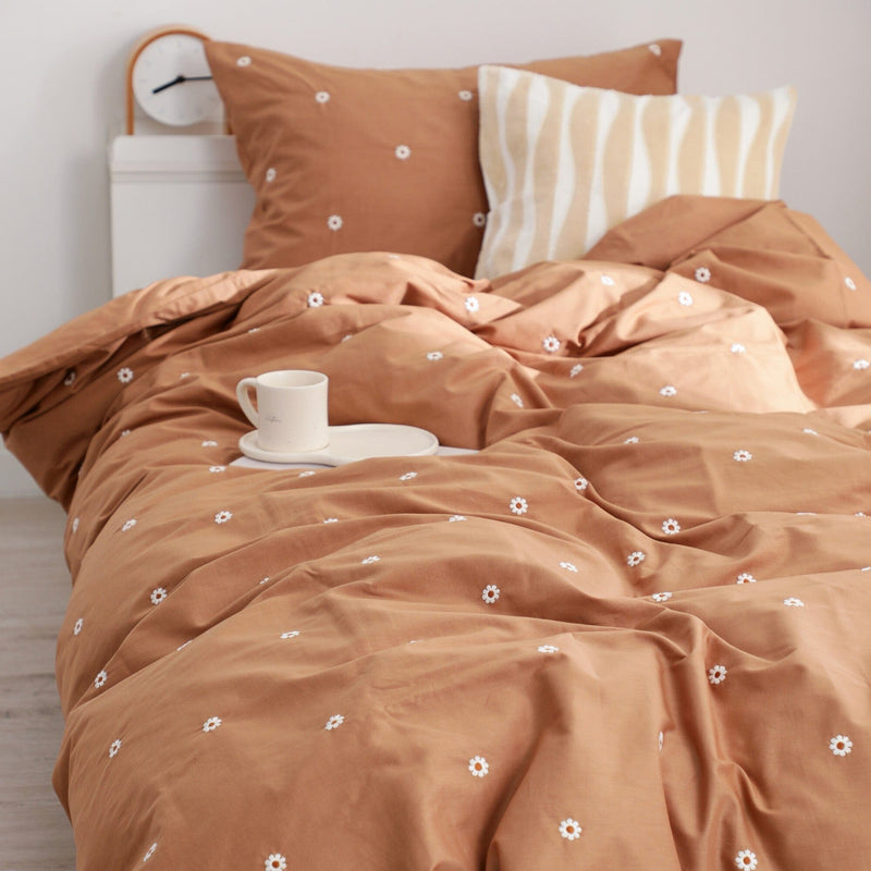 Daisy Embroidery Comforter Case Single Beige