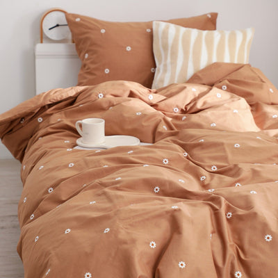 Daisy Embroidery Comforter Case Double Beige