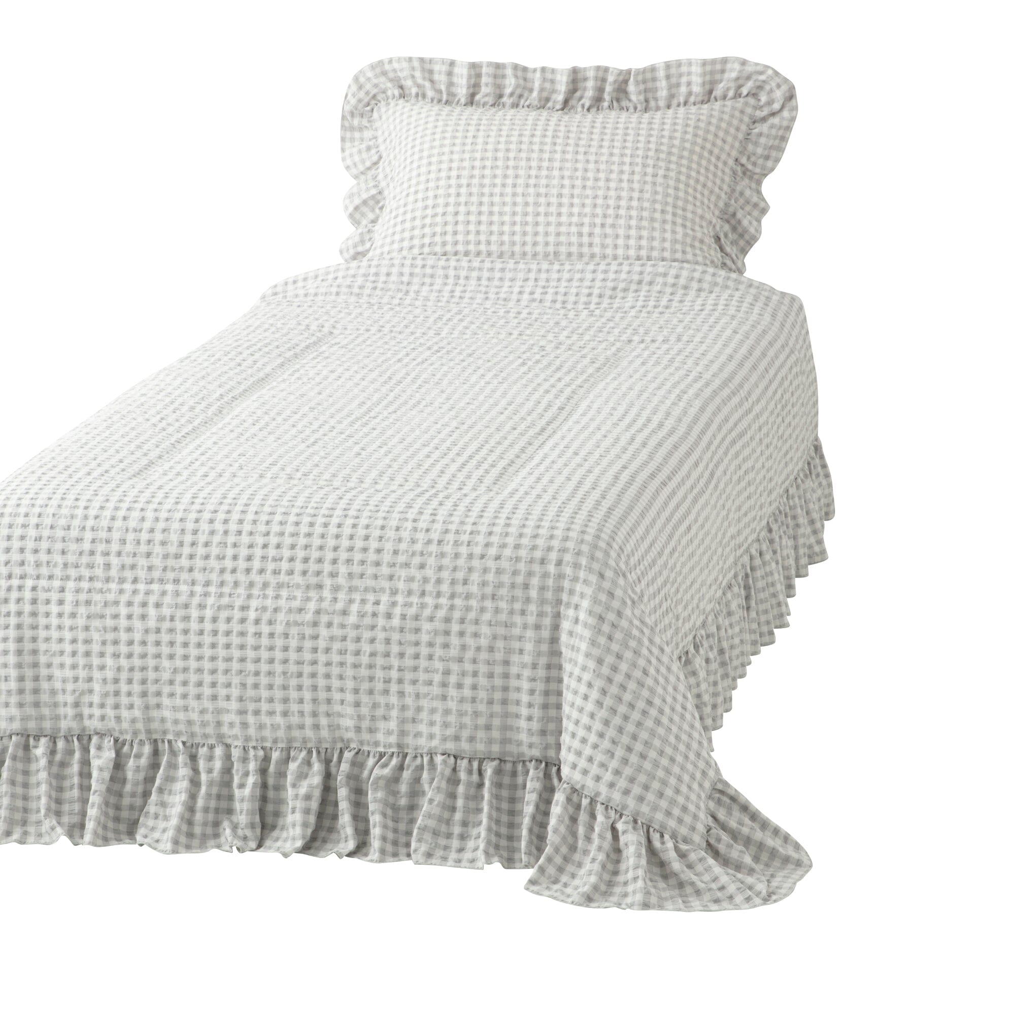Fuwaro Cooling Quilt Frill Check Double White X Grey